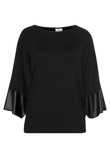 Women's Dolman Sleeve Leather Trim Top - LASCANA