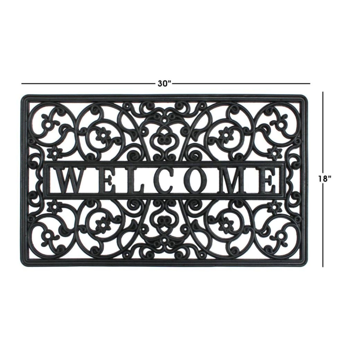 RugSmith Moulded Scroll Welcome Rubber Doormat, 18" x 30"