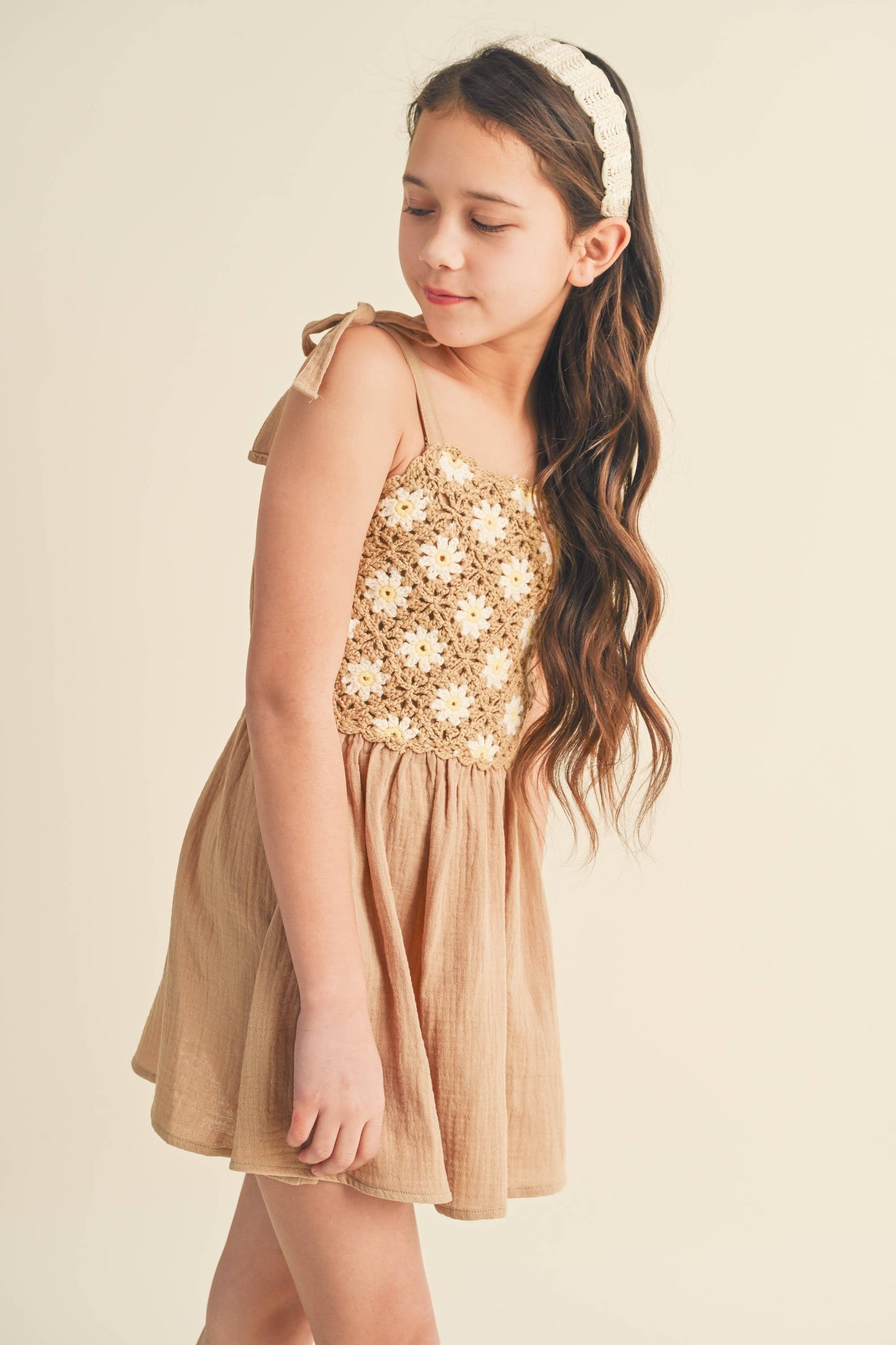 TWEEN KIDS GIRLS CROCHET TIE SHOULDER MINI DRESS (7-12)