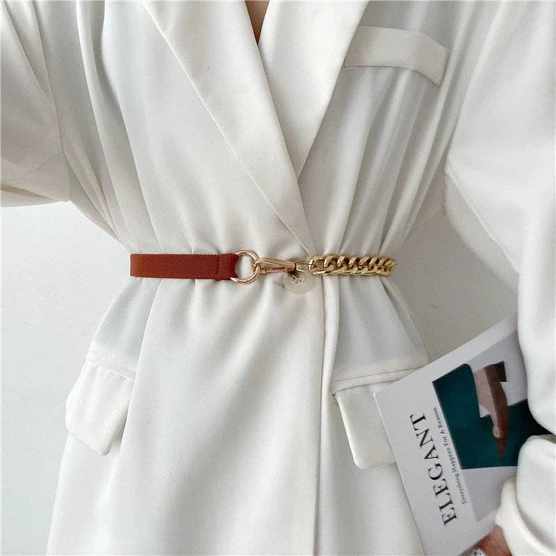 Chain Leather Splicing Simple Belt DPWB2838