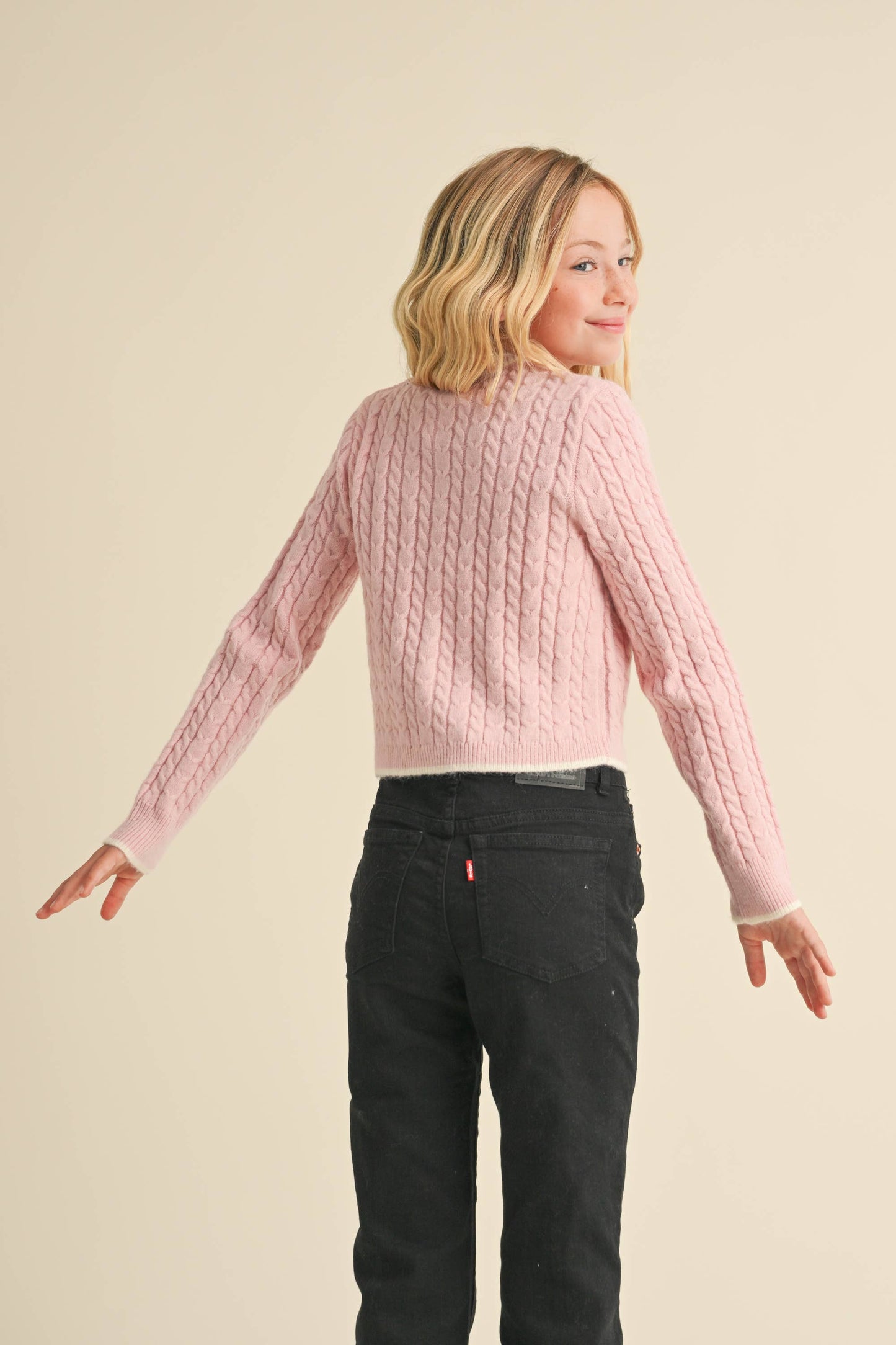 TWEEN KIDS GIRLS CREW NECK CROPPED CARDIGAN (7-14)