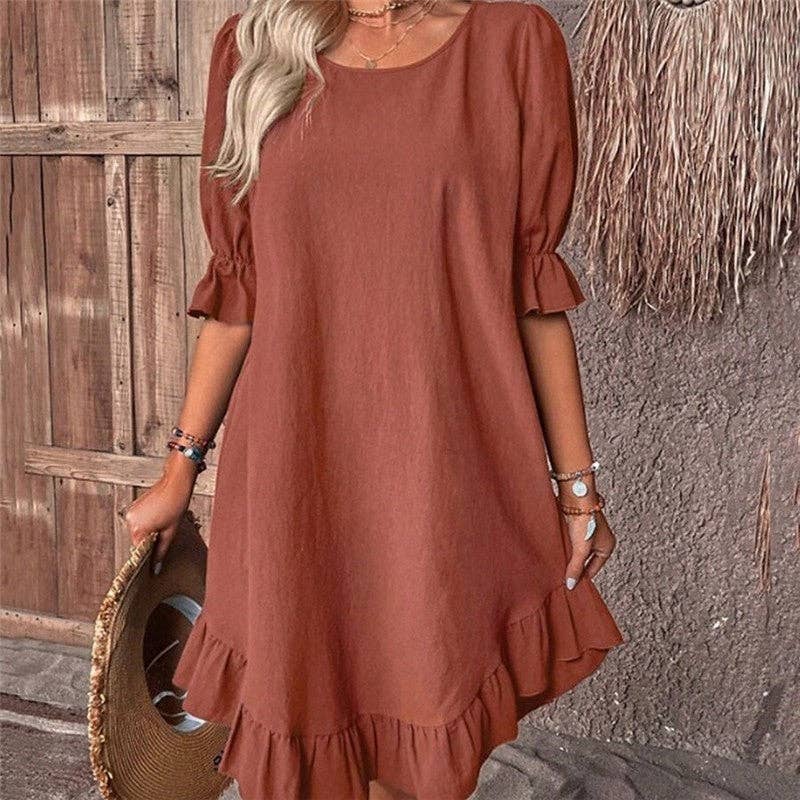 Round Neck Loose Fit Flared Dress