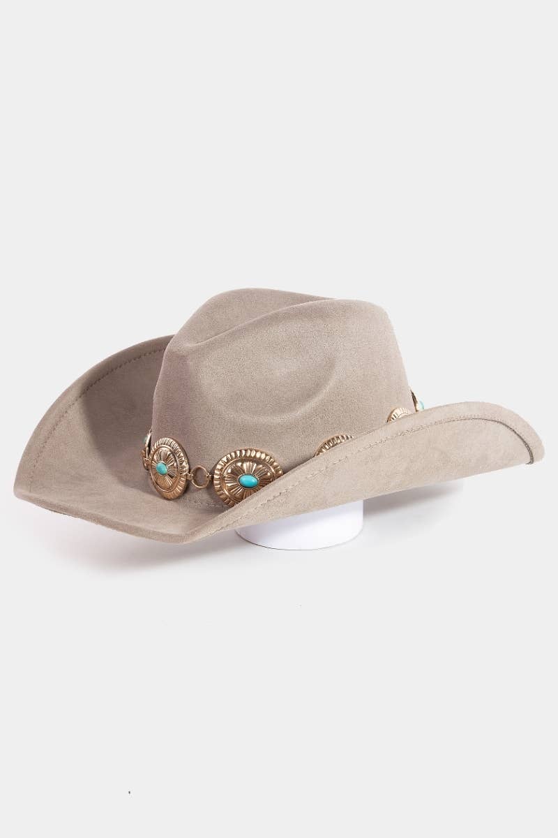 Turquoise Stud Oval Concho Chain Cowboy Hat