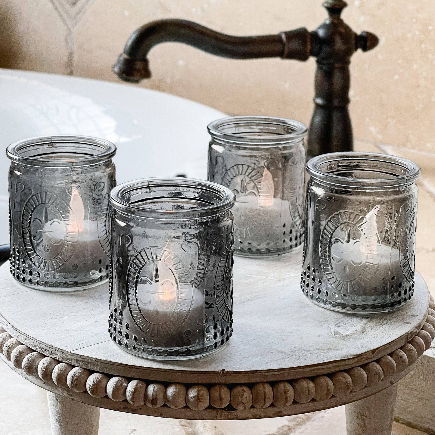 Vintage Smoke Gray Glass Tea Light Holder