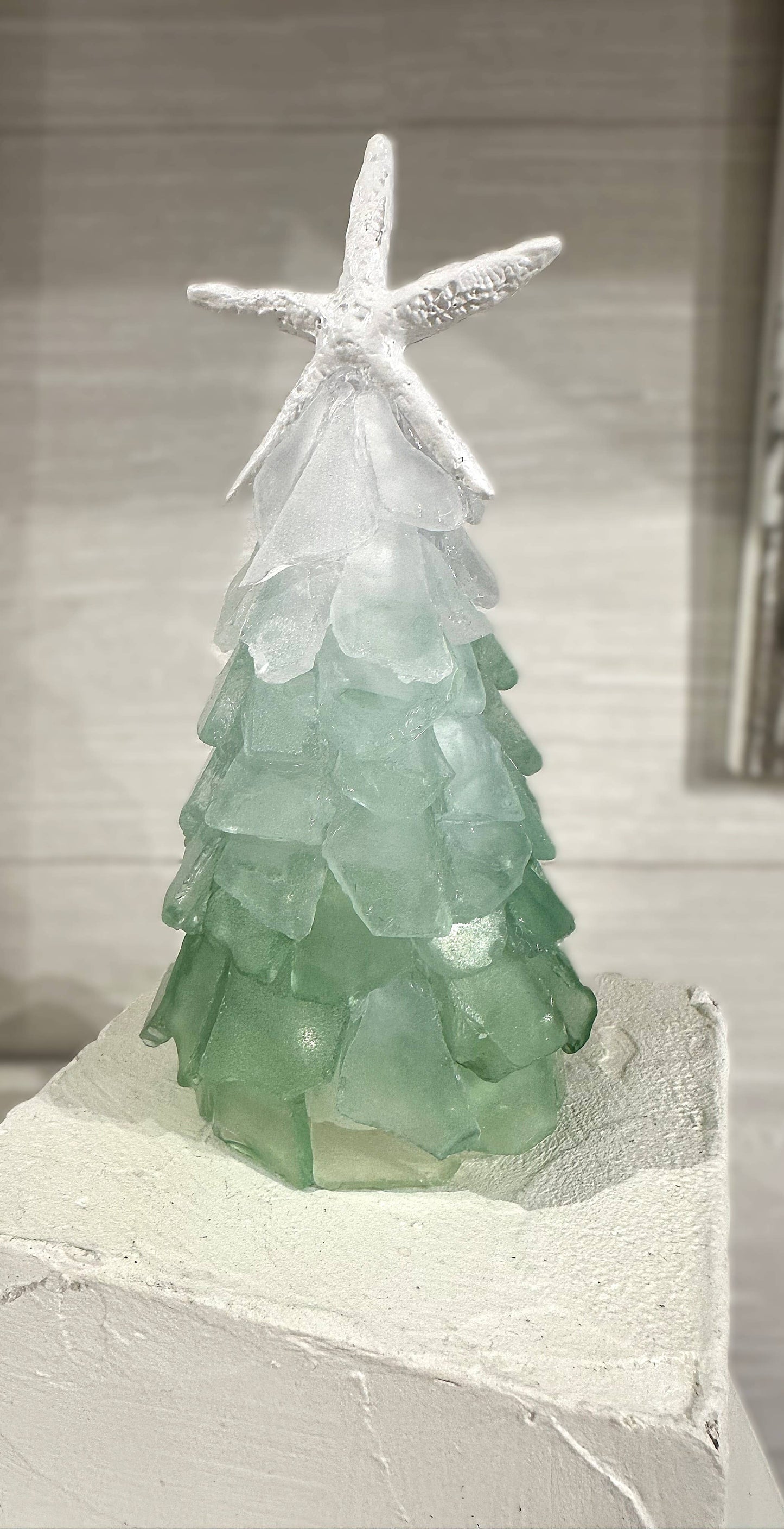 Mini Seaglass Christmas Tree No Lights Resin Starfish, 6 in