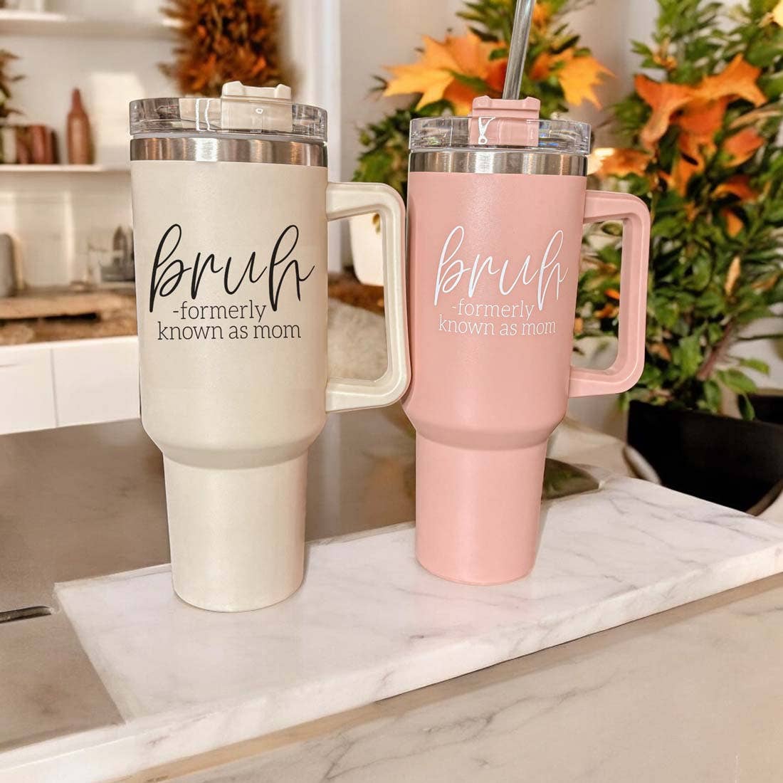 Mom's Sippy Cup, Back to School Gift, 40 oz Pink Tumbler Lid