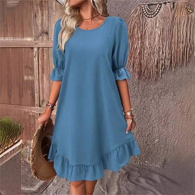 Round Neck Loose Fit Flared Dress