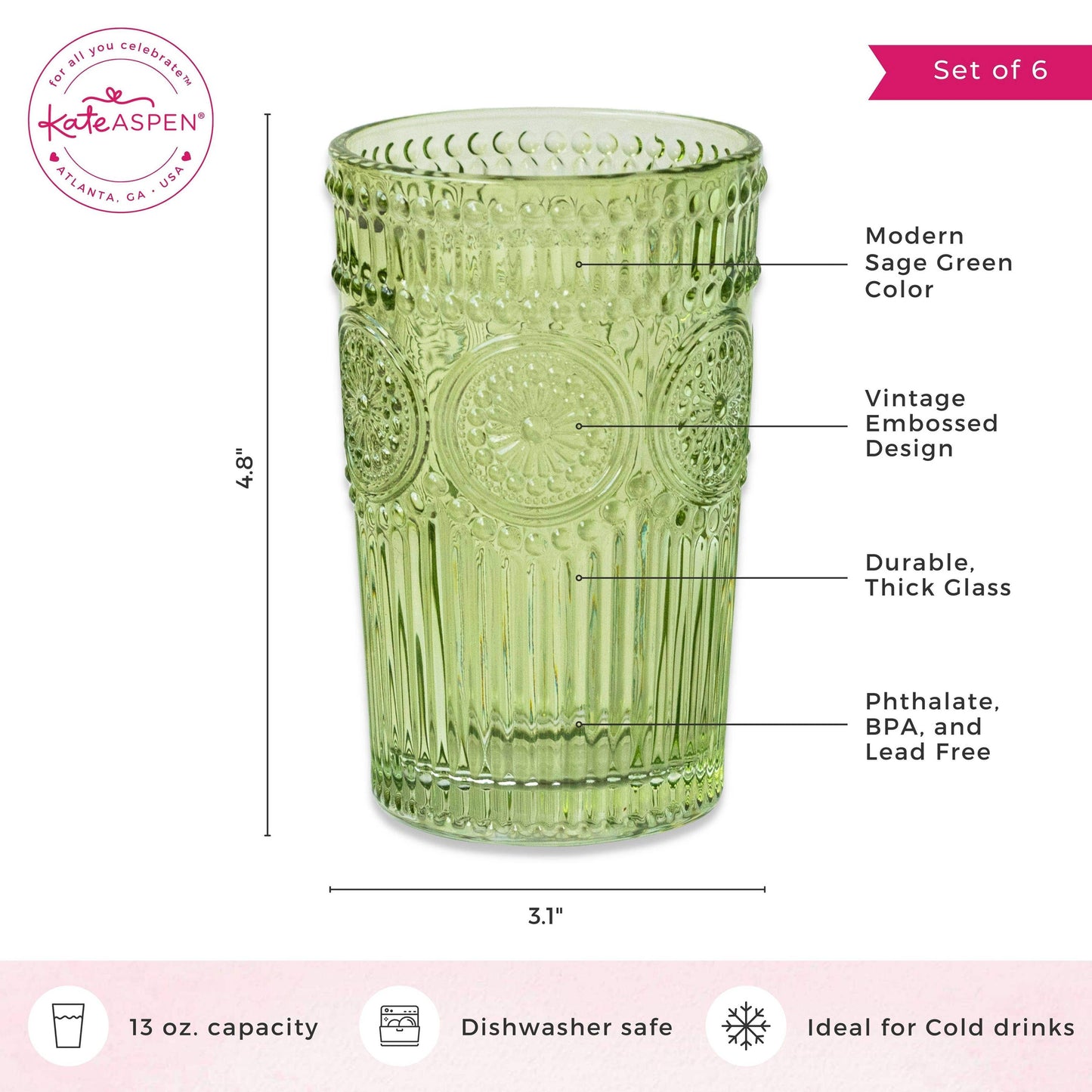 13 oz. Vintage Textured Drinking Glasses (6 pcs)