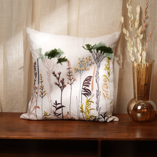 Botanical Bloom Decorative Embroidered Throw Pillow-18X18"