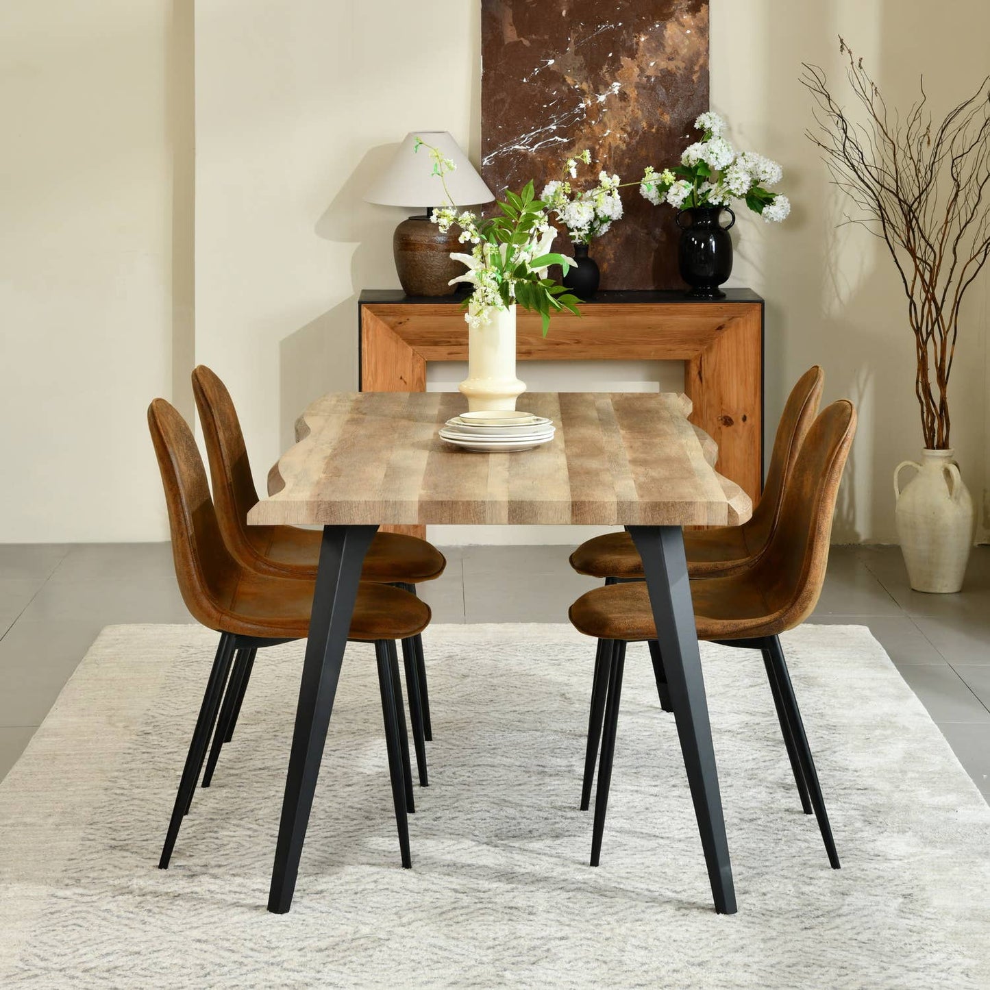 5-Piece Dining Set-63" Wave-Edge Wal Table and Chair Options
