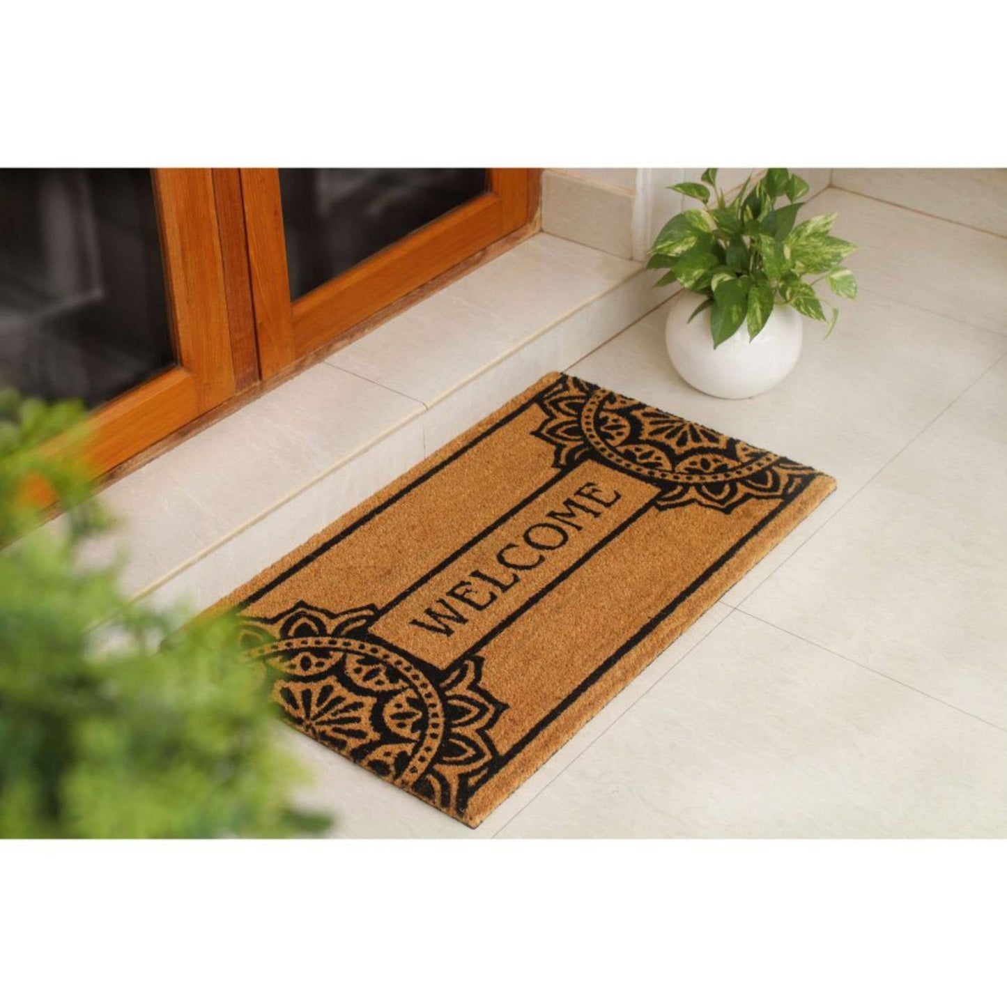 RugSmith Black Mandala Welcome Coir Doormat, 18" x 30"