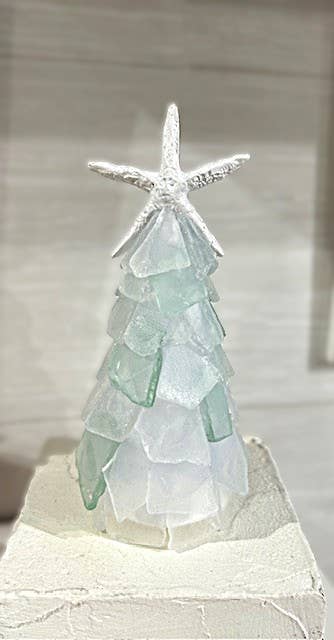Mini Seaglass Christmas Tree No Lights Resin Starfish, 6 in