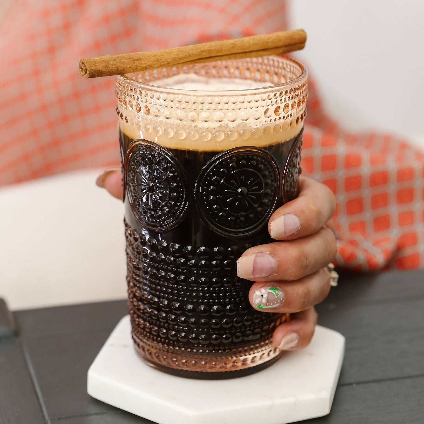 13 oz. Beaded Floral Rose Gold Drinking Glasses (Set