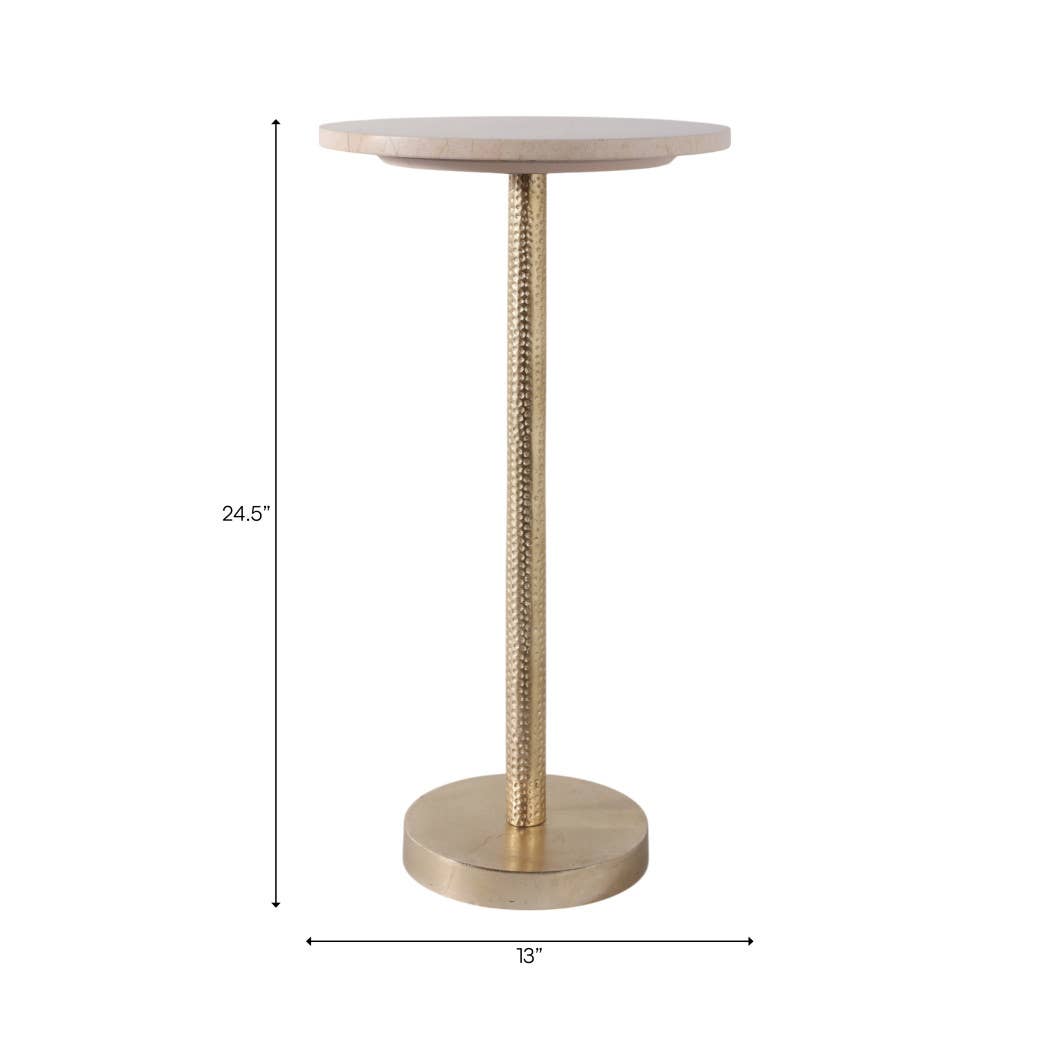Drink Table - Ivory Marble Top Gold Metal Base, 25 in.