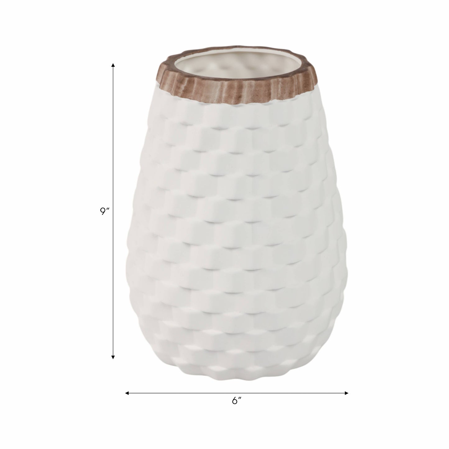 White 9 in. Ceramic Novelty Geometric Textured Vase