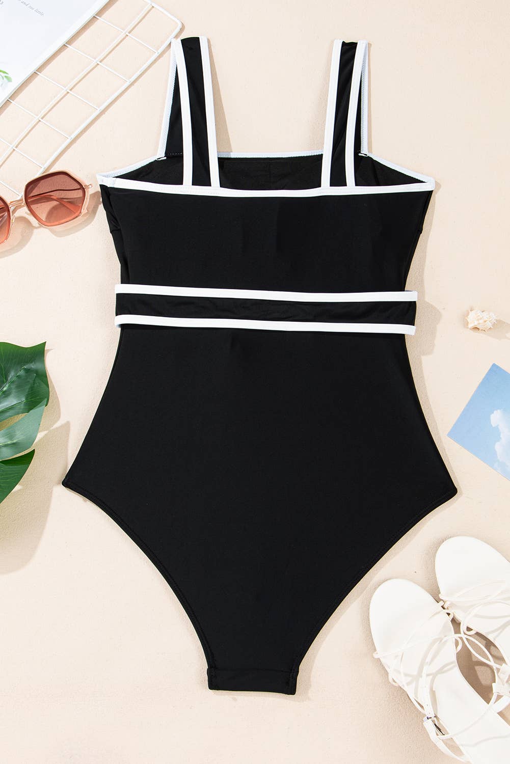 Colorblock Edge Belted One Piece Swimsuit (S-XL)