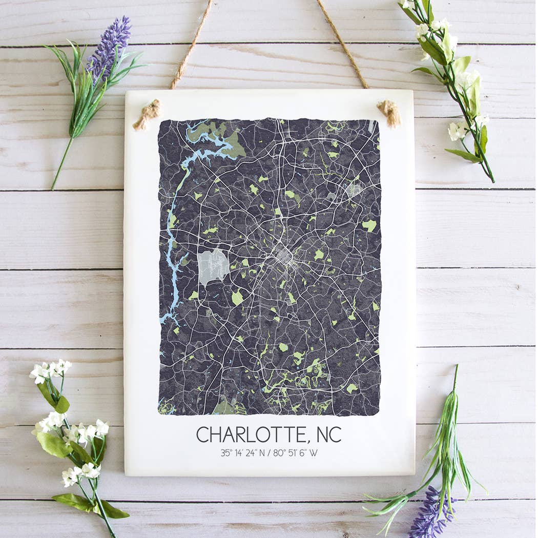 Charlotte North Carolina Map Art Tile - Ceramic Tile Sign