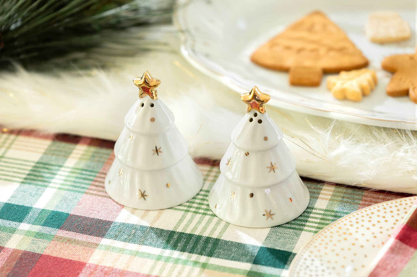 Holiday Gold Pine Salt and Pepper Shaker Set
