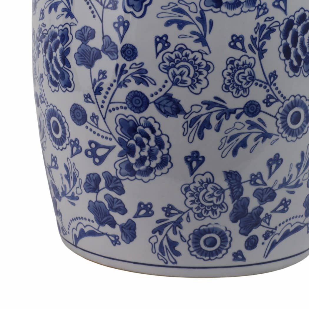 Ceramic Elegant Hydrangea Chinoiserie Stool - Blue, 17 in.
