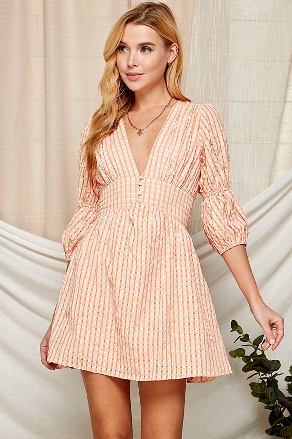 Outdoor Chic Deep V-Neck Dress with Puffy Sleeves 5184IMD
