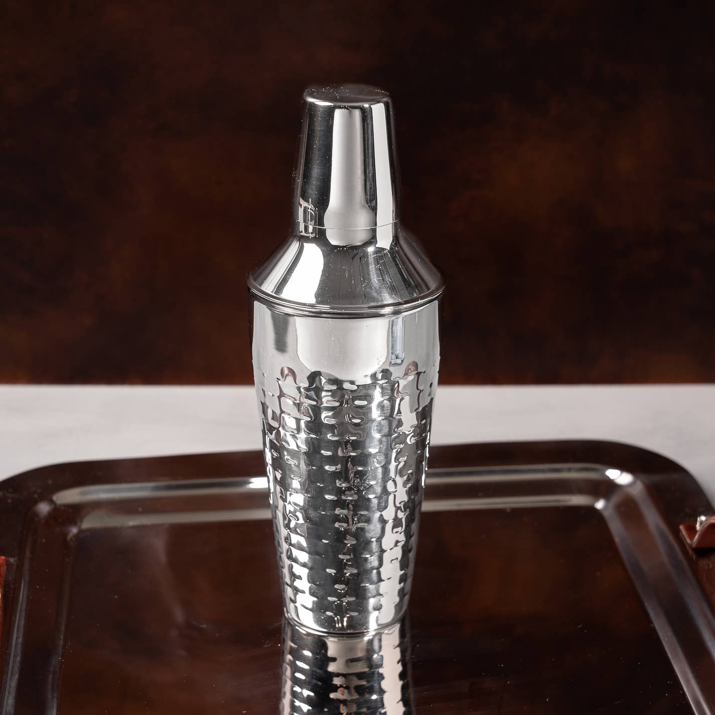 Polished Hammered Stainless Steel Shaker w/ Strainer Lid