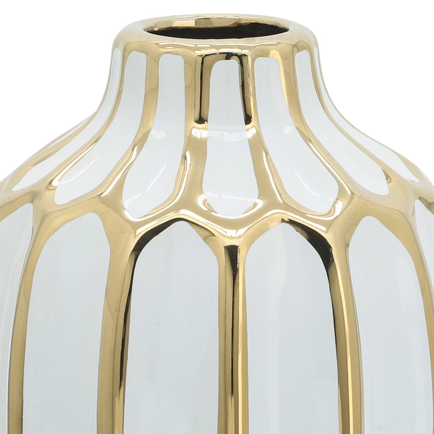 Ceramic Bud Modern Decorative Vase - White/Gold, 8 in.