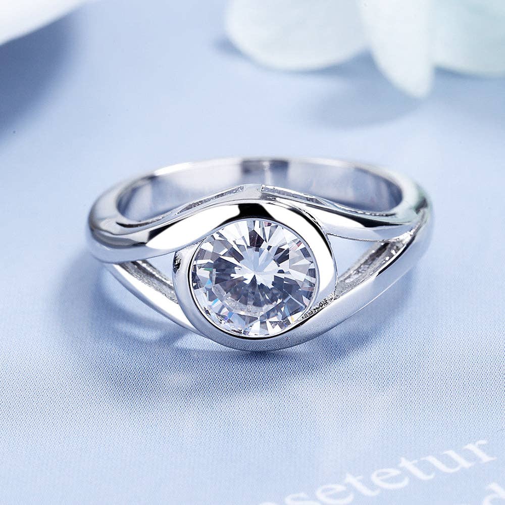 Sterling Silver Bezel Engagement Ring With Crystals from Swarovski