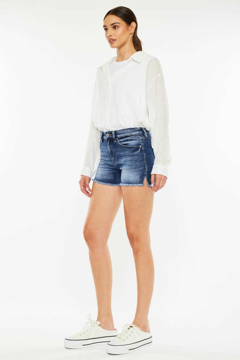 OPEN PACK HIGH RISE FRAYED HEM DENIM SHORTS-KC9212D