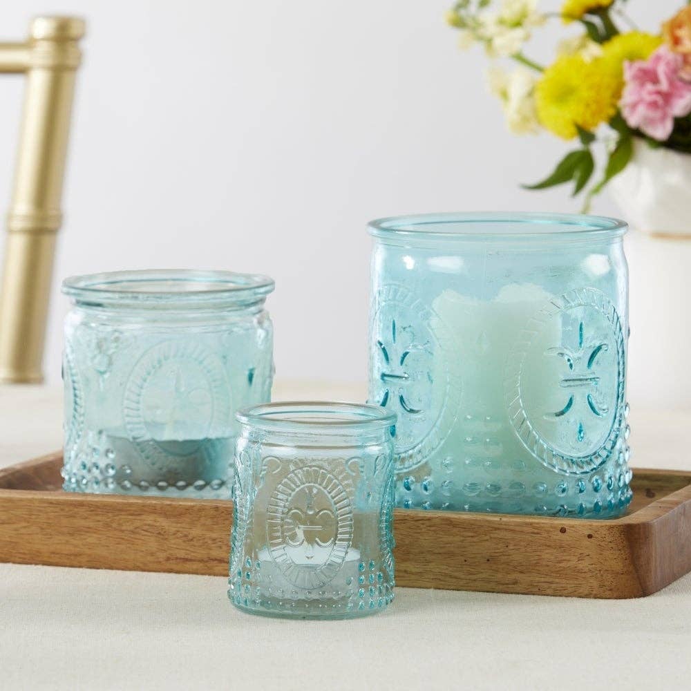 Set of Nesting Vintage Blue Glass Tea Light Holder