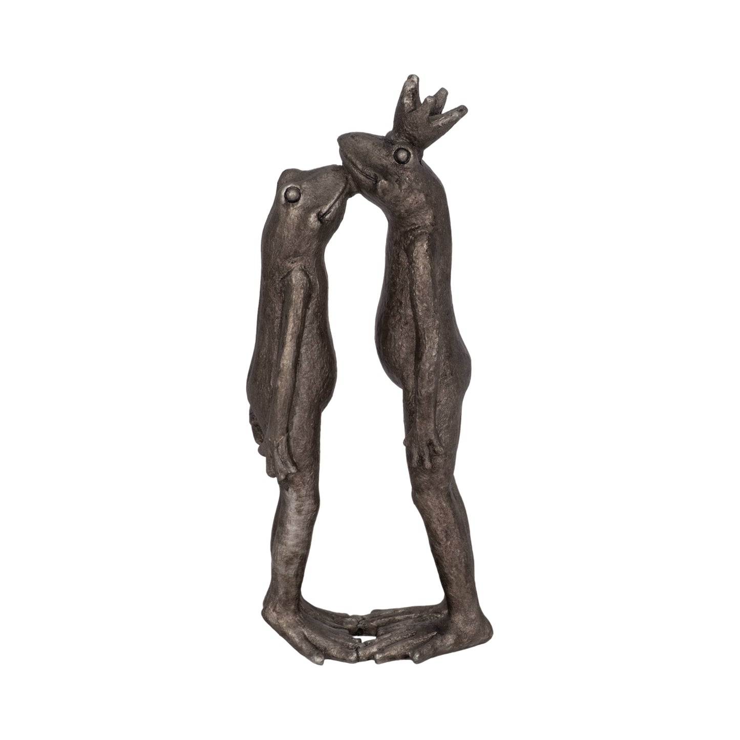 Resin Whimsical Kissing Frogs Figurine - Silver, 9 in.