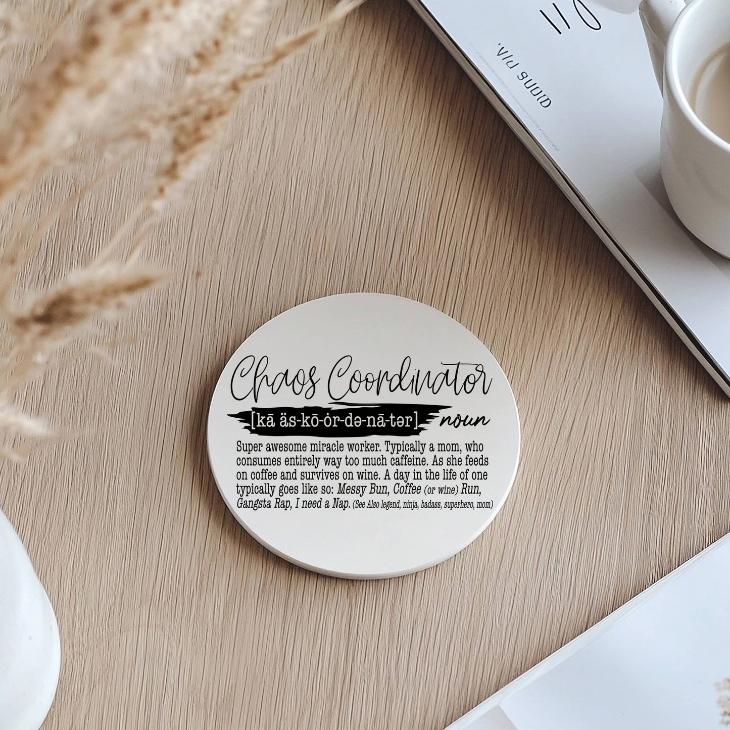 Mom Life Ceramic Drink Coaster | Funny Barware Gift Parents