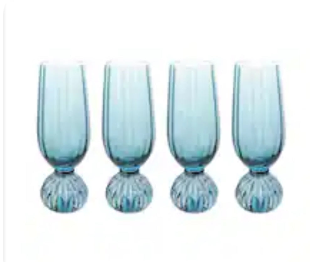 Set of 4 Fluted Blue Glasses
