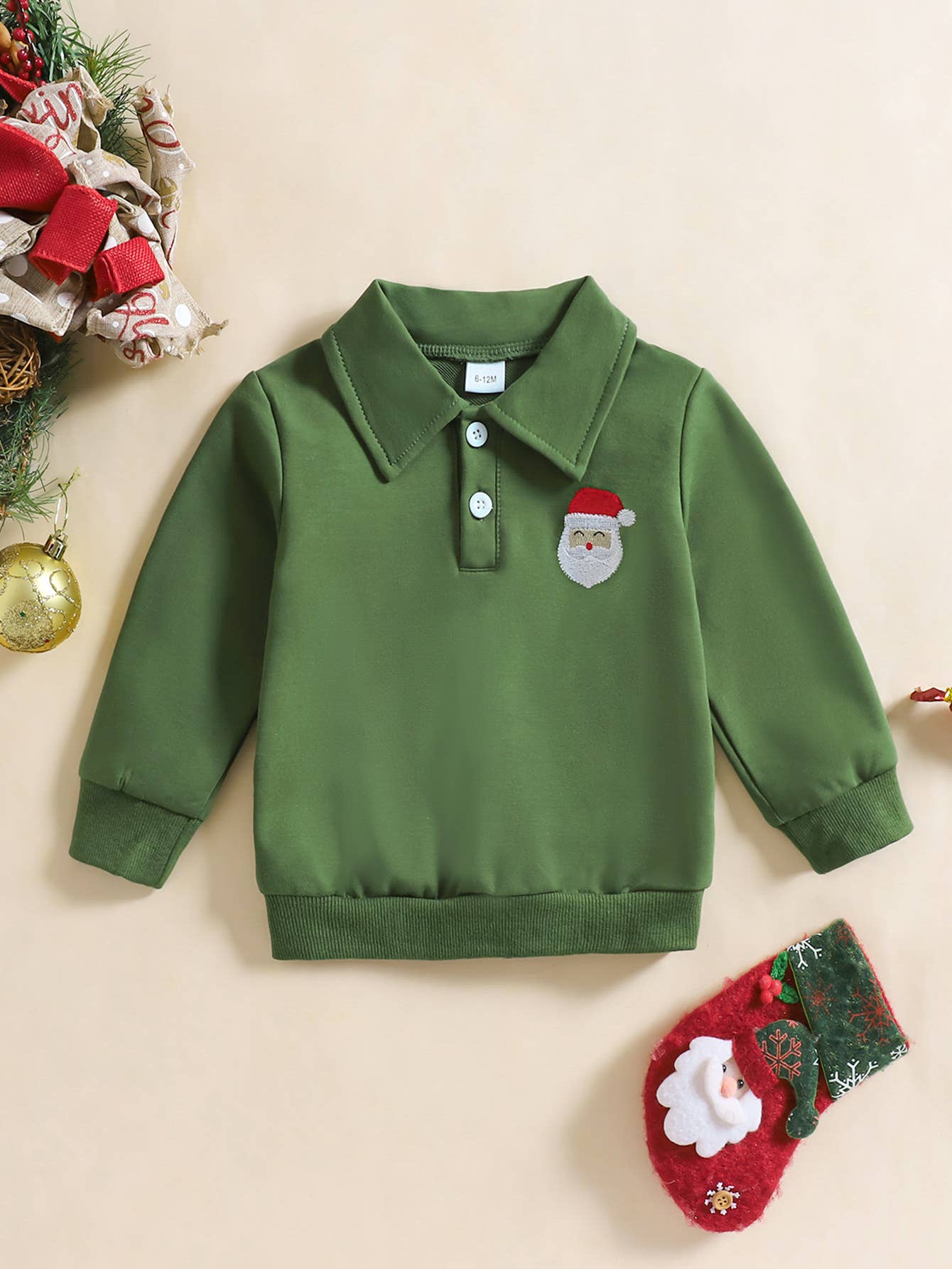 Santa Embroidered Red Polo Sweatshirt (Non PatPat)