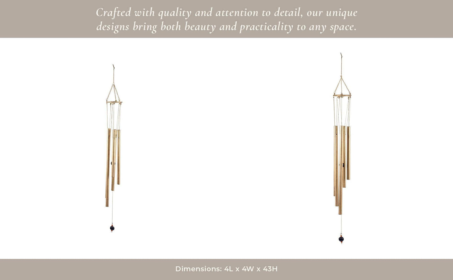 Metal Five-Pipes Hanging Wind Chime Bells - Gold, 43 in.