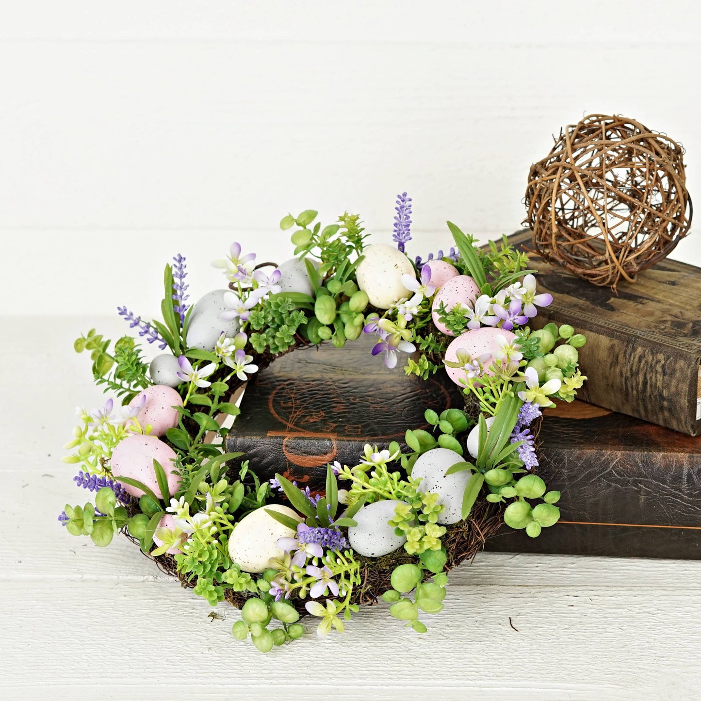 Spring Flowers Easter Eggs 12in(6.5)Twig Wreath