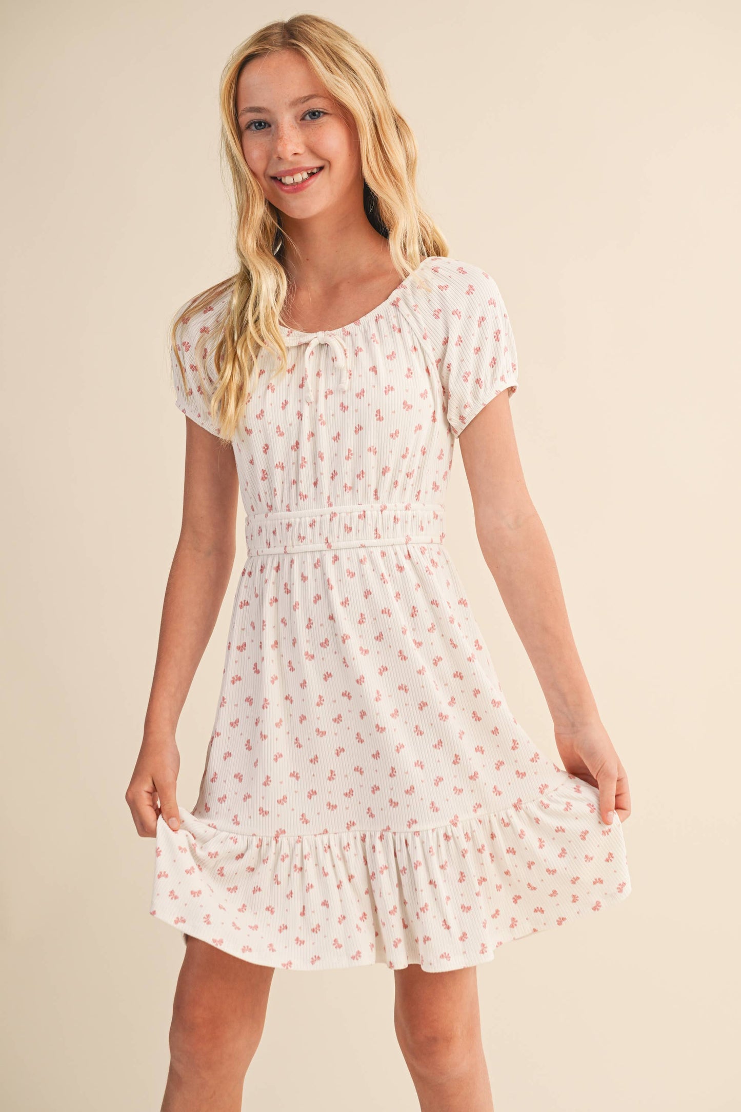 TWEEN KIDS GIRLS PUFF SLV SMOCK WAIST TIERED DRESS (7-12)