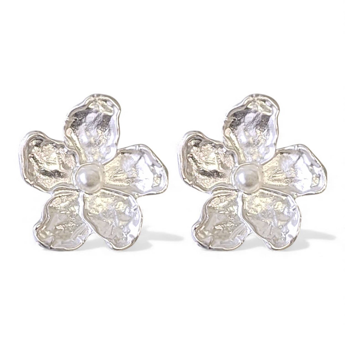 Silver Hibiscus Flower Statement Earrings | Handmade Jewelry