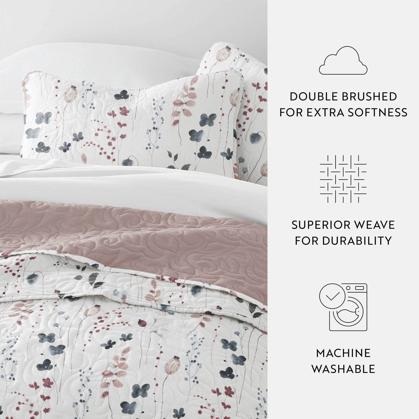 Poppy Bloom All Season Patterned Reversible Quilt Set