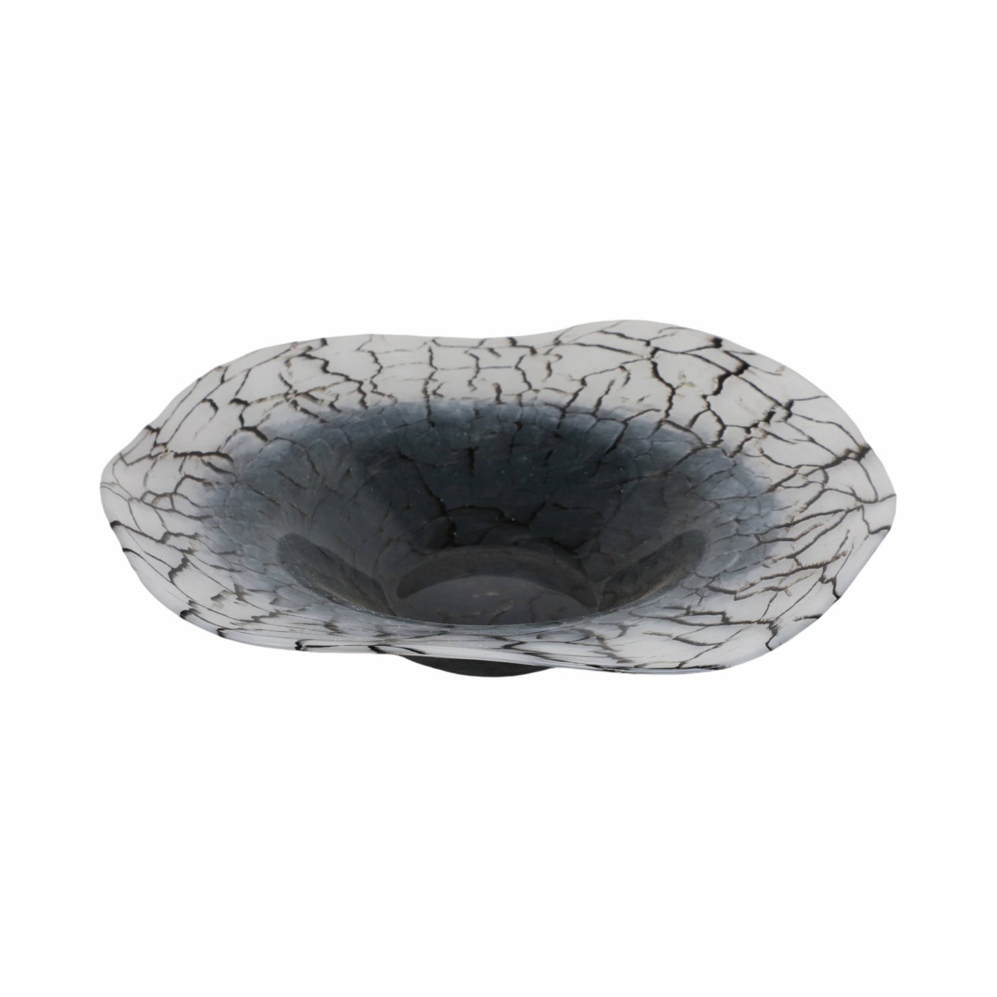 Decorative Bowl - Black Glass Cracked Veining, 12 in.