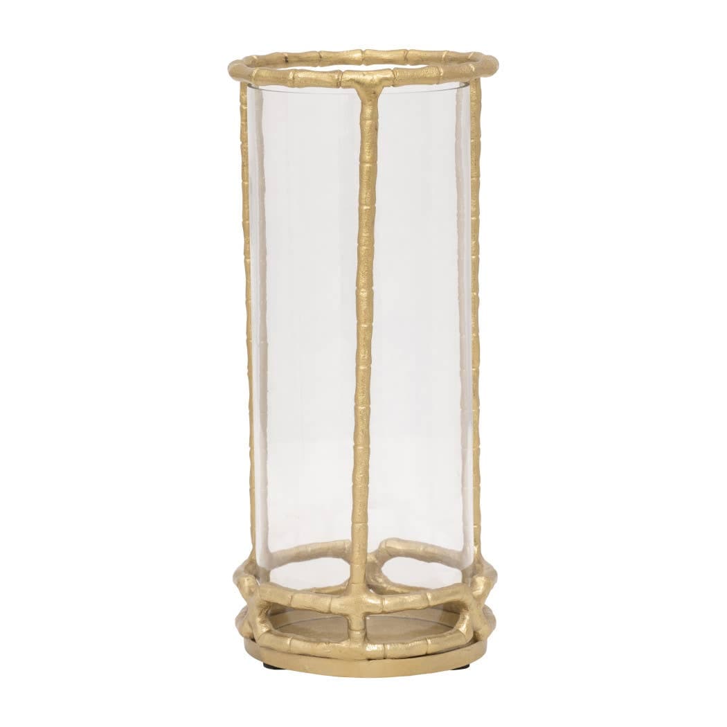 Metal Glass Modern Hurricane Candle Holder - Gold, 13 in.