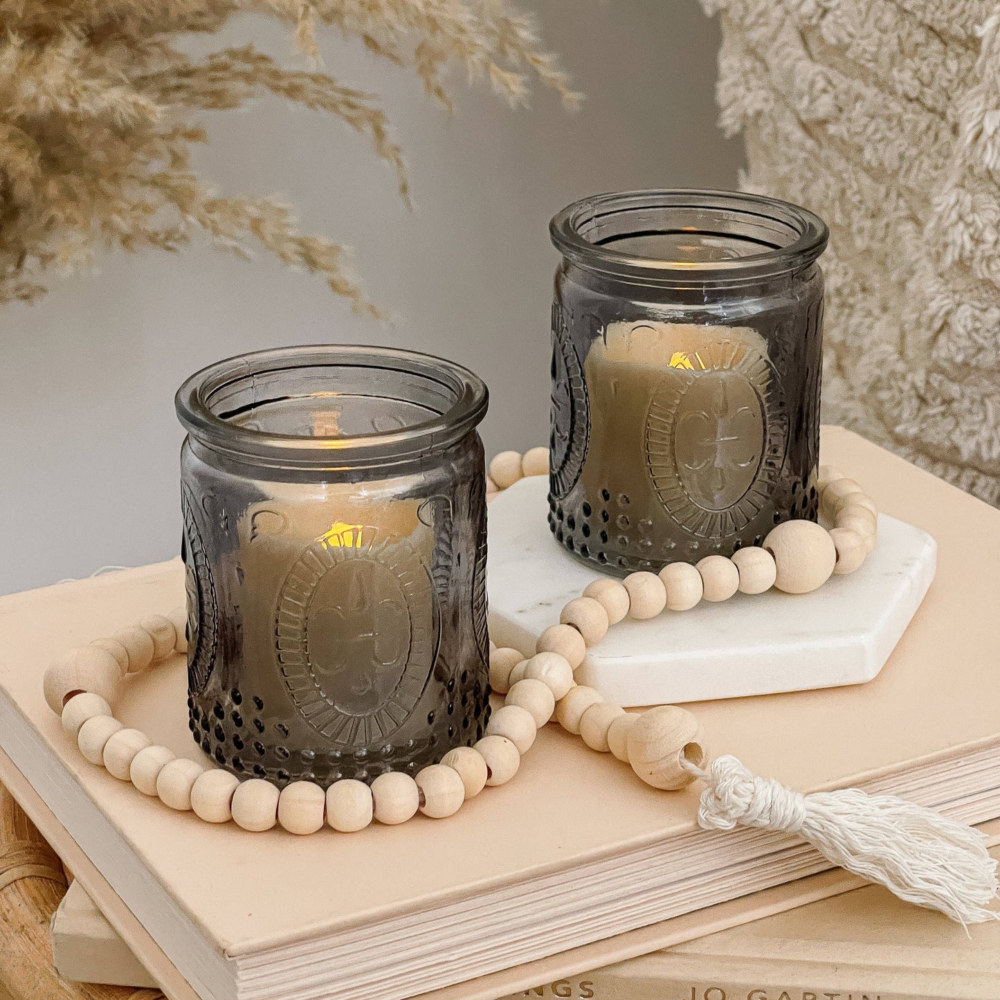 Vintage Smoke Gray Glass Tea Light Holder