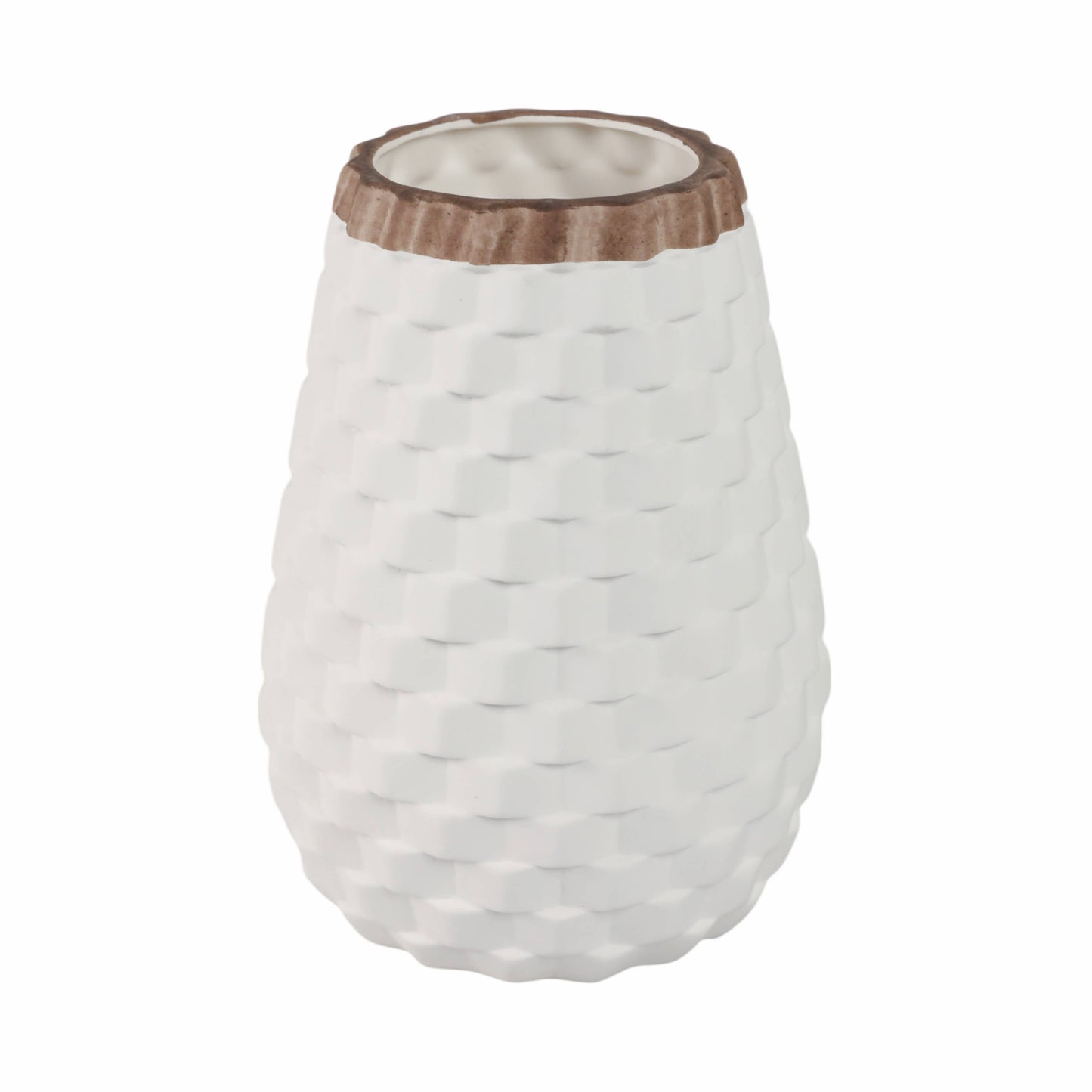 White 9 in. Ceramic Novelty Geometric Textured Vase