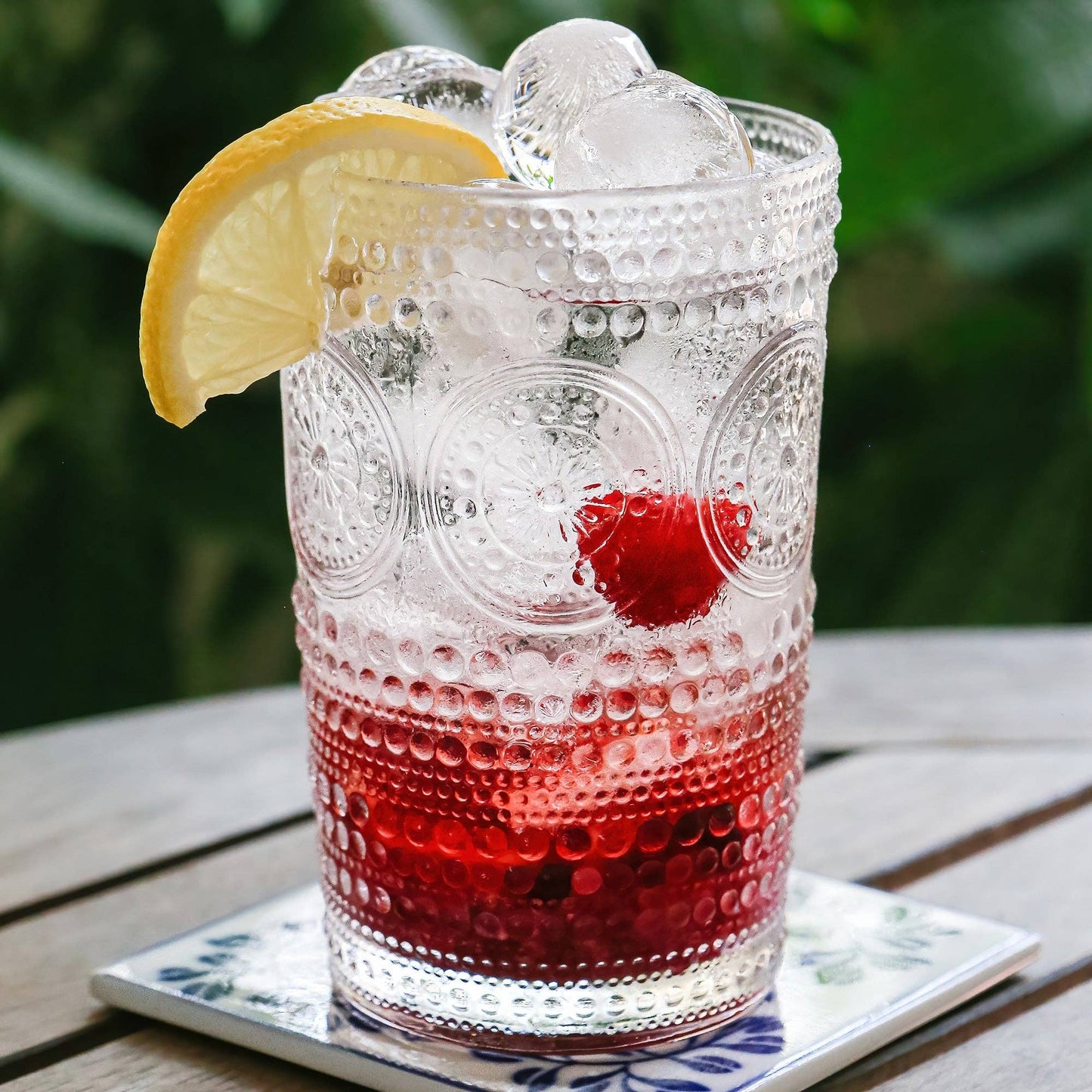 13 oz. Beaded Floral Clear Drinking Glasses
