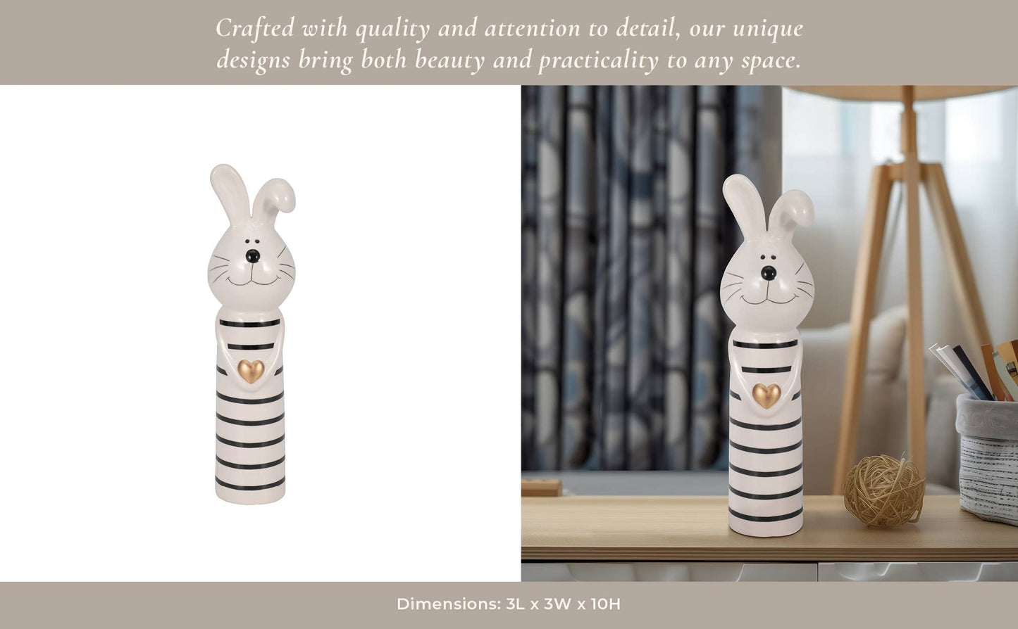 Ceramic Lines Bunny with Heart Figurine - White, 10 in.