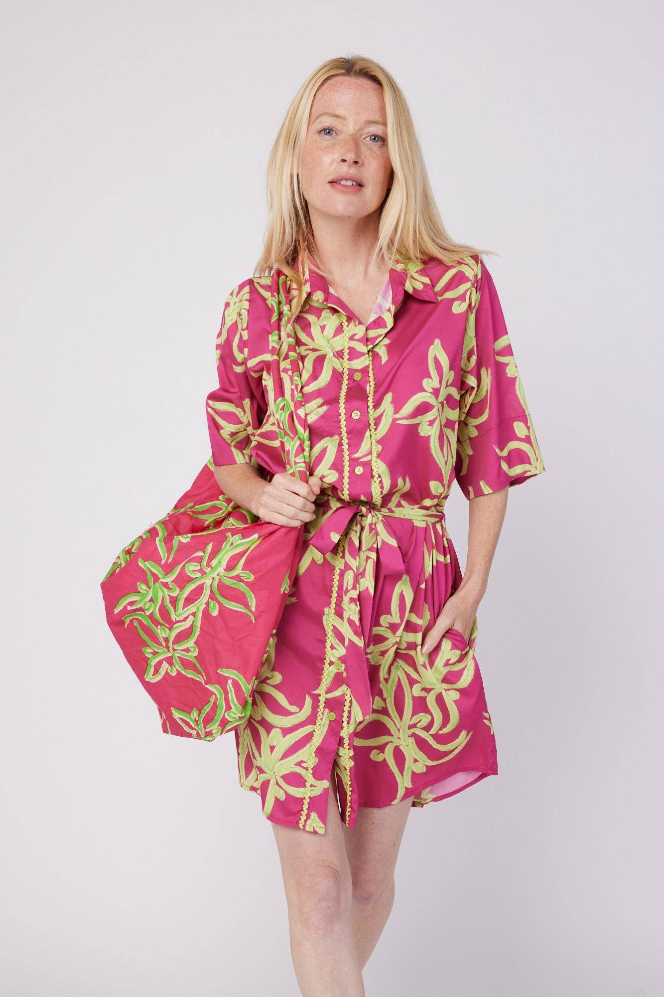Carlotta Resort Wear Summer Shirt Dress Pink Green