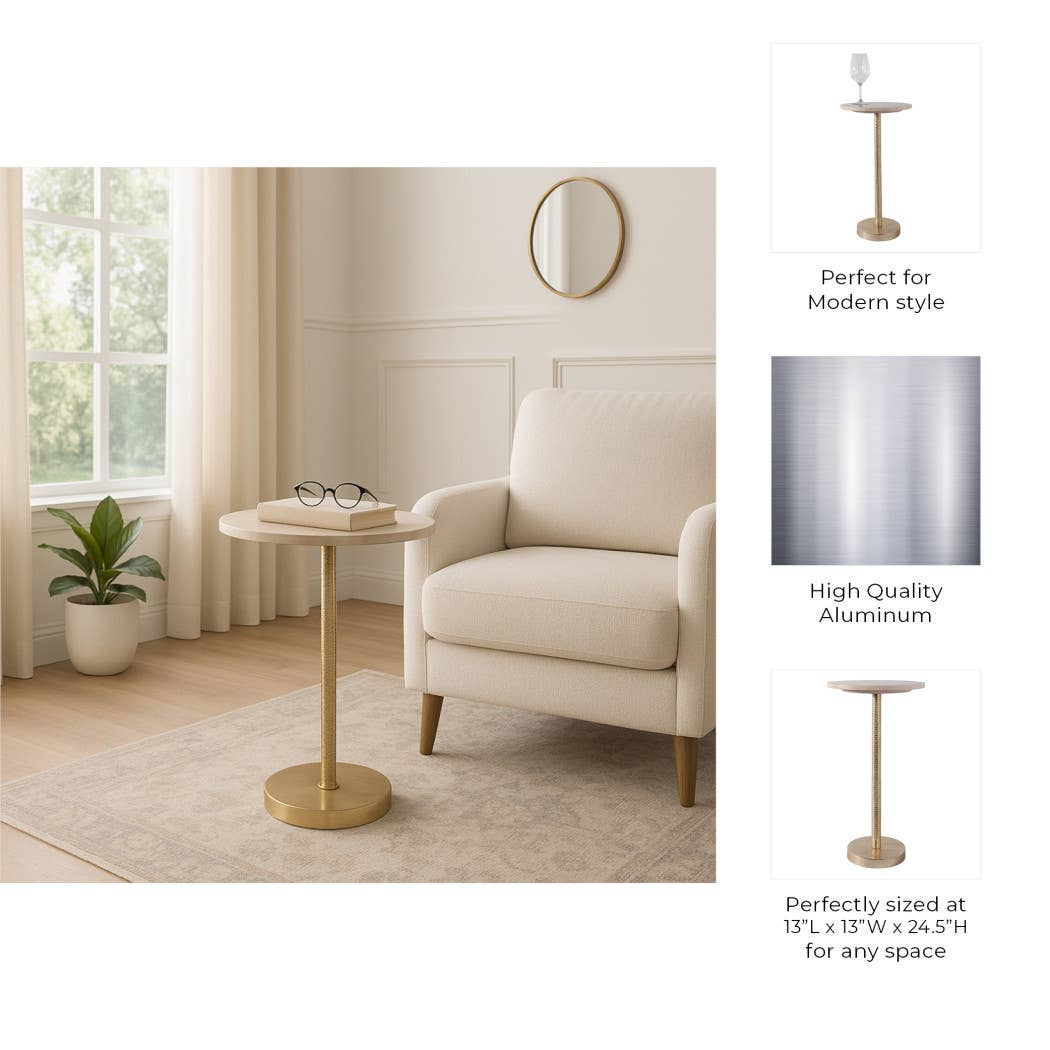 Drink Table - Ivory Marble Top Gold Metal Base, 25 in.