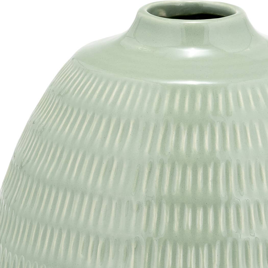 Ceramic Oval Stripe Decorative Vase - Green, 7 in.