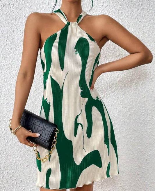 Printed Halterneck Women's Dress Short Skirt