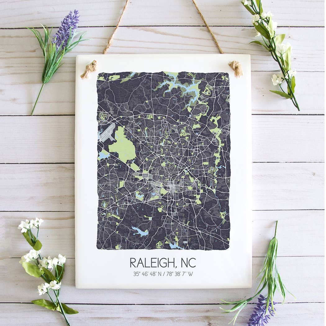 Raleigh North Carolina Map Tile Sign - Ceramic Tile Sign