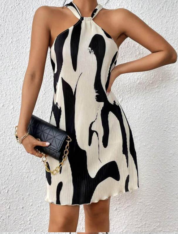 Printed Halterneck Women's Dress Short Skirt